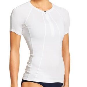 Athleta Pacifica‎ UPF Tee 2 Top Size XXS White cap sleeves 1/4 zip stretch